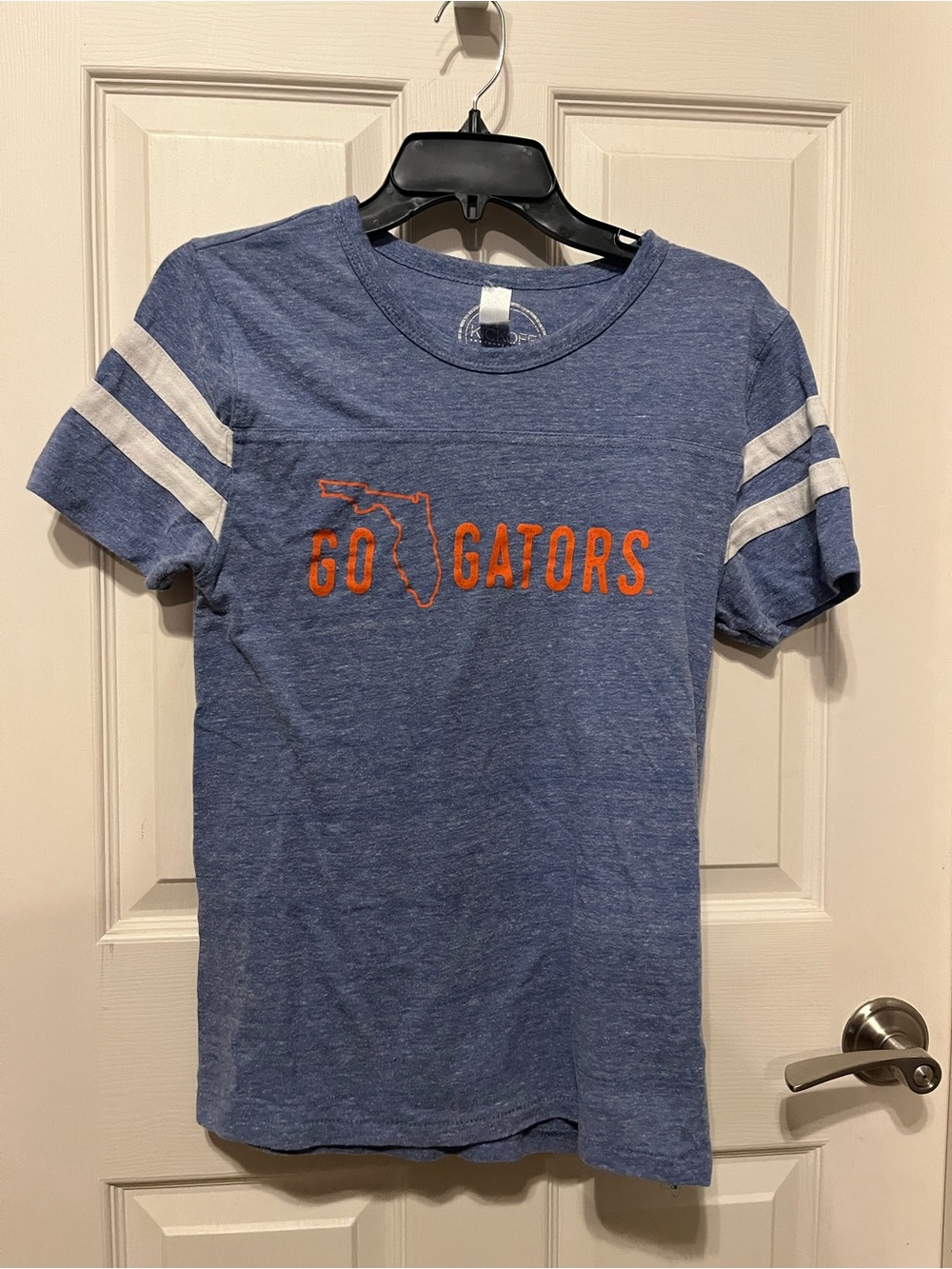 Blue 'Go Gators' Graphic Tee with White Sleeve Stripes